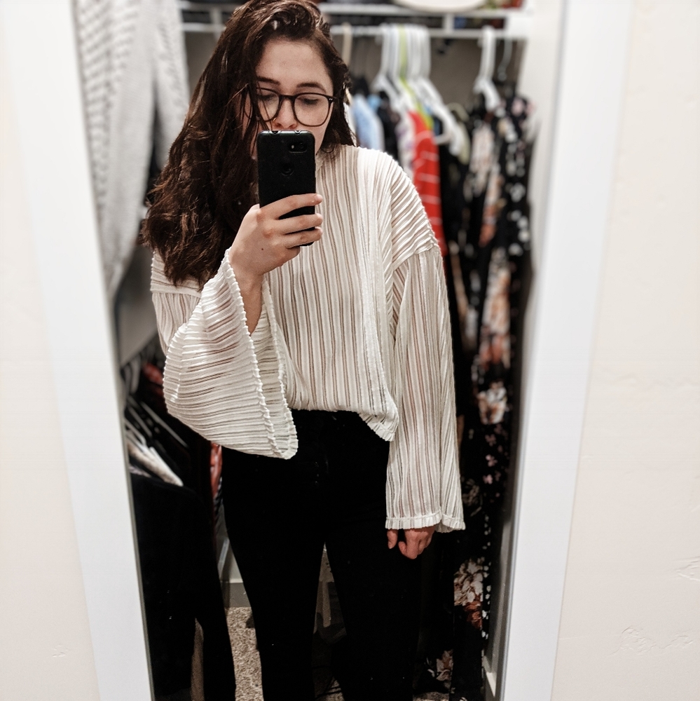 Zara Lace Collared Bell Sleeve Blouse